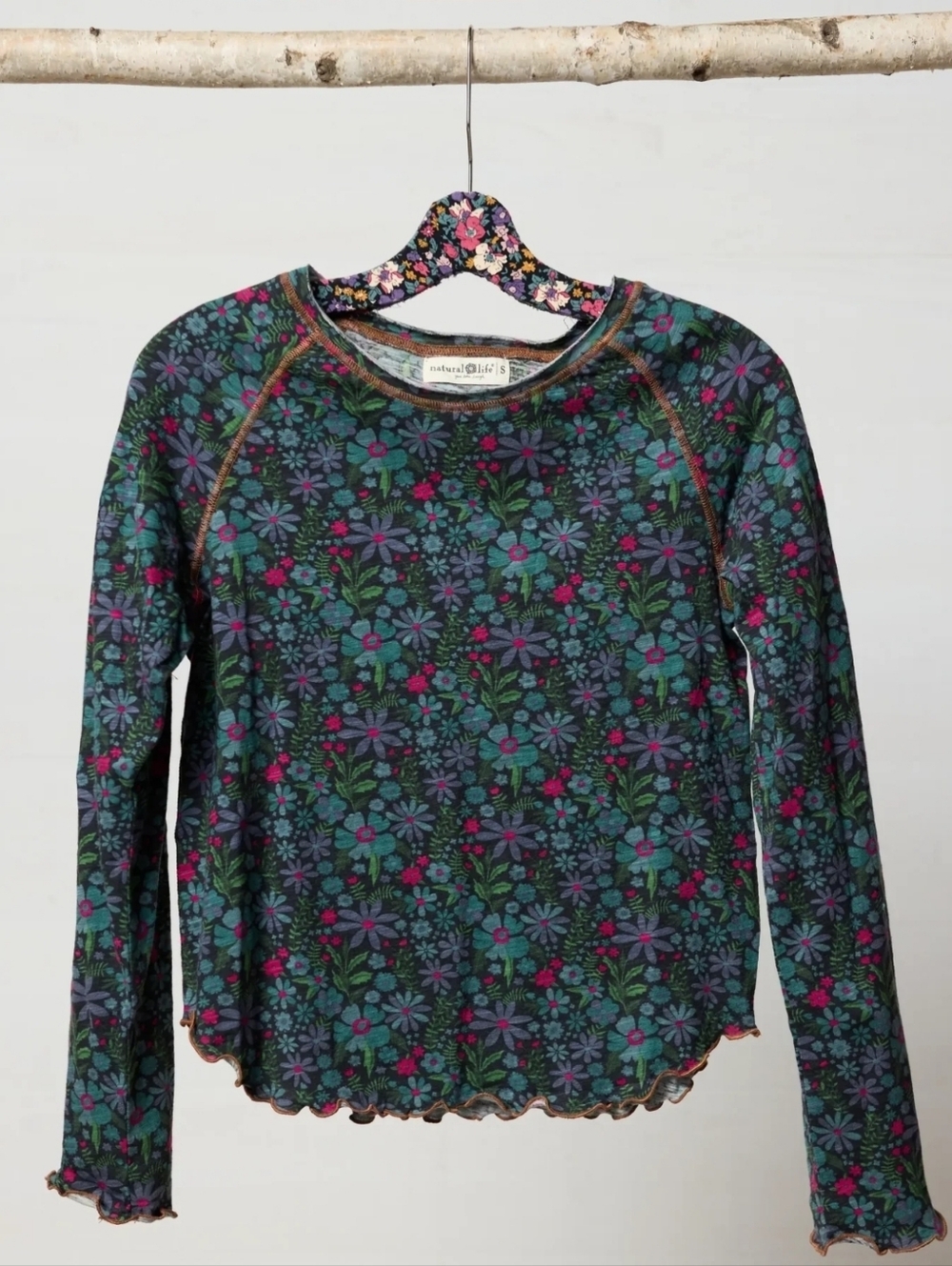 NATURAL LIFE Dark Green Floral Long Sleeve Crewneck Shirt - Picture 2 of 8